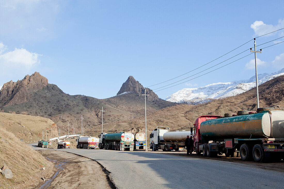 Trucks On Road Near The Iran Border In Iraqi Kurdistan, Iraq