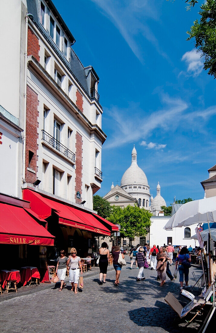 France, Rue Morvins with Sacre Couer in background; Paris