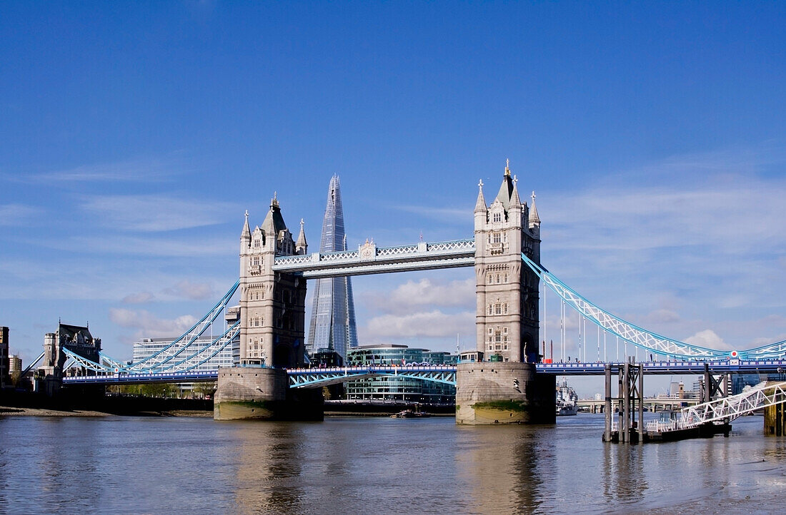 United Kingdom, View of Tower Bridge and Sahrd building; London