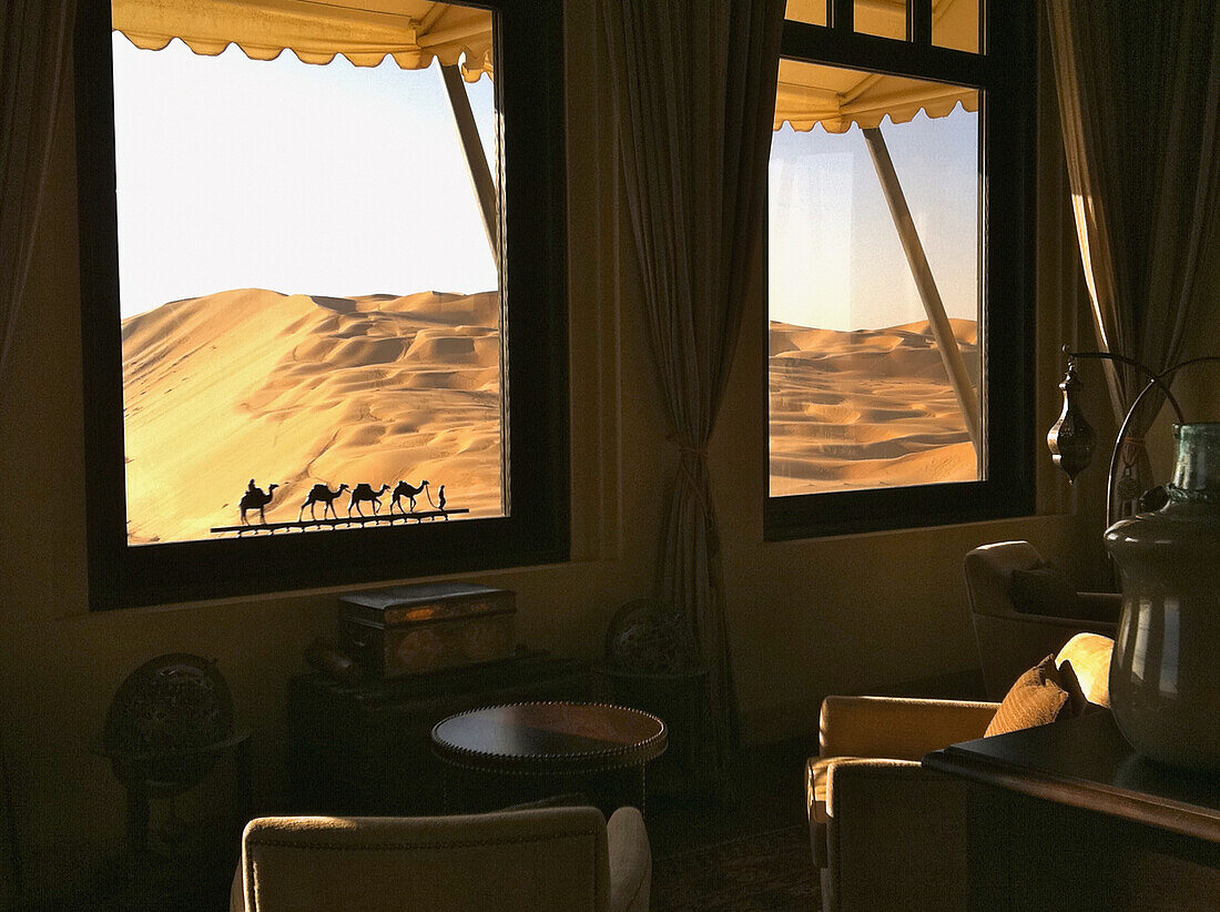 United Arab Emirates, Abu Dahbi, Qasr al Sarab, View from library window