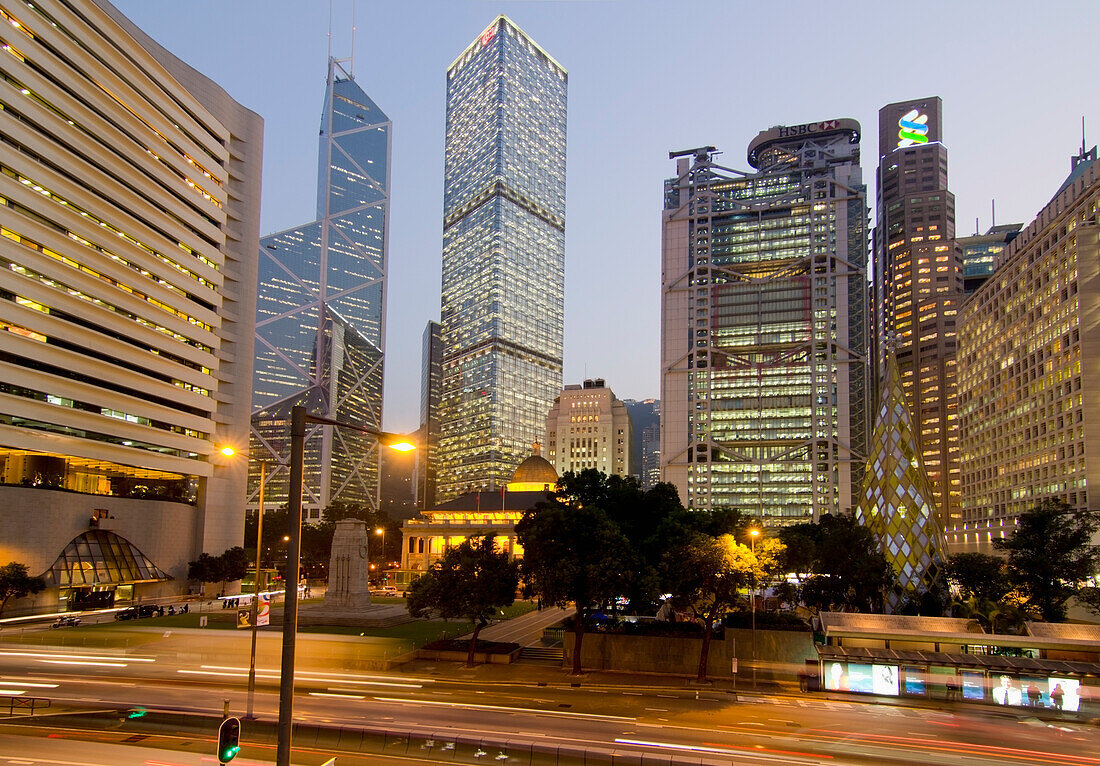 China, Central district at dusk; Hong Kong