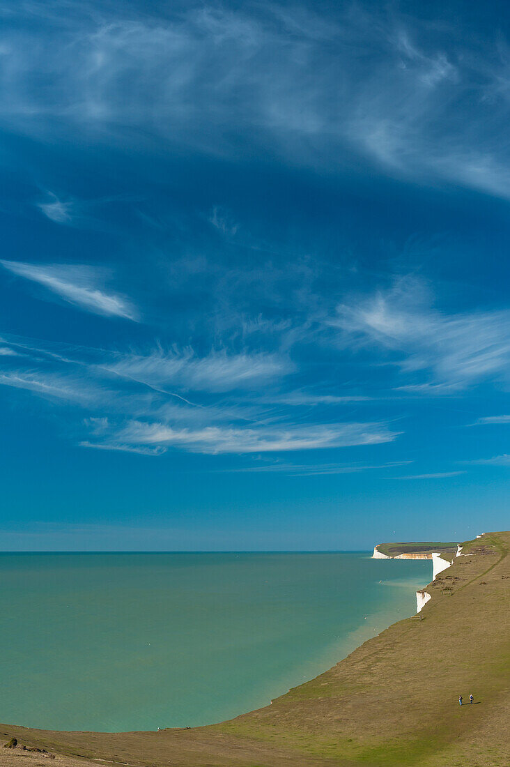 England, East Sussex, View of coastline with cliffs; Seven Sisters National Park