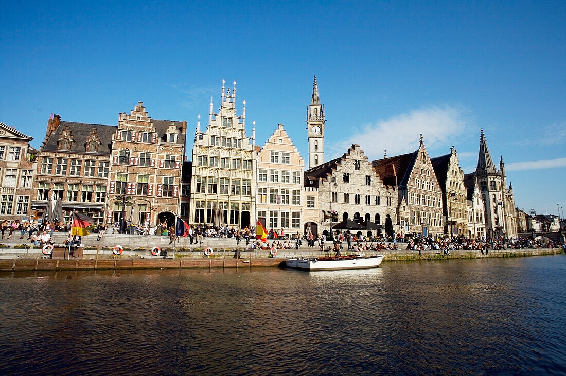 Belgium, Ghent, Town skyline; Graslei