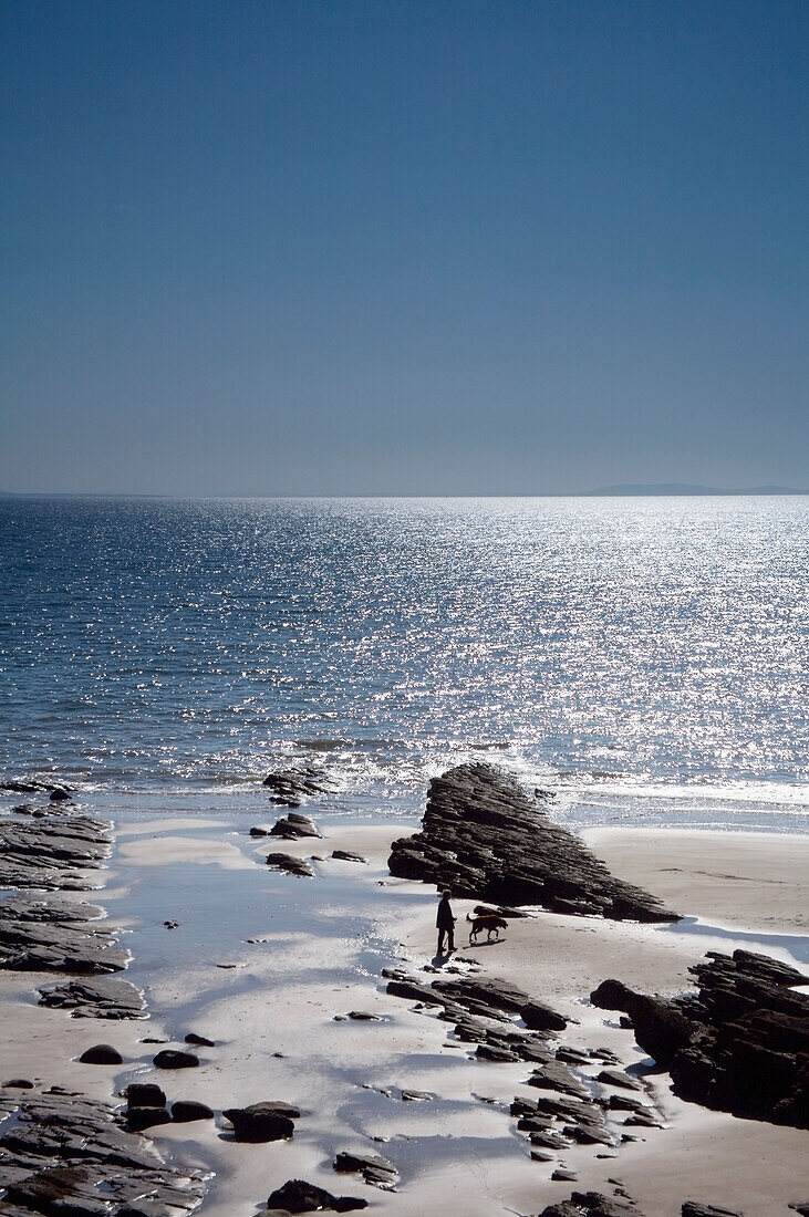 United Kingdom, View of sea and beach; Wales