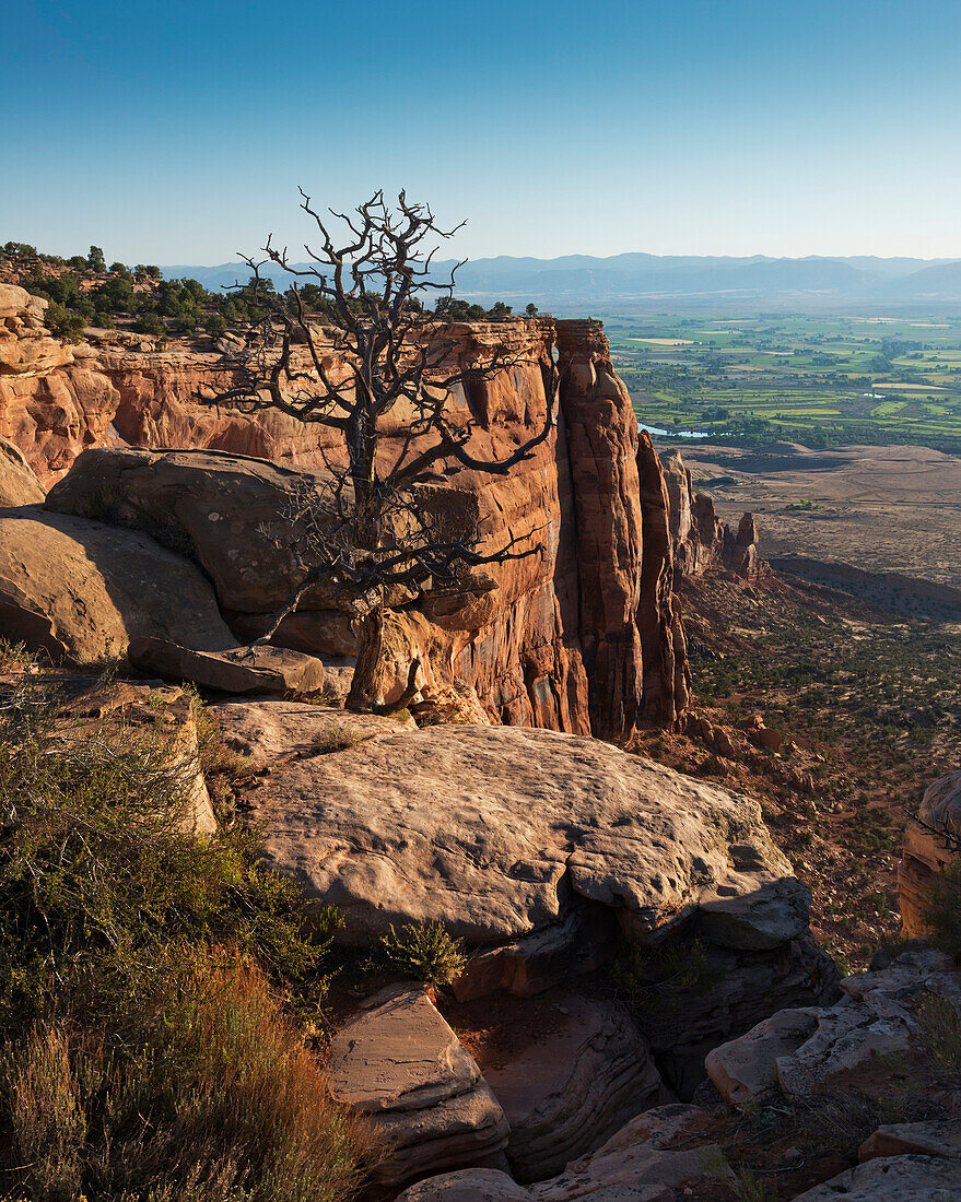 USA, Colorado, Herrliche Ausblicke auf steile Felsschluchten und Monolithen aus rotem Sandstein; Colorado National Monument