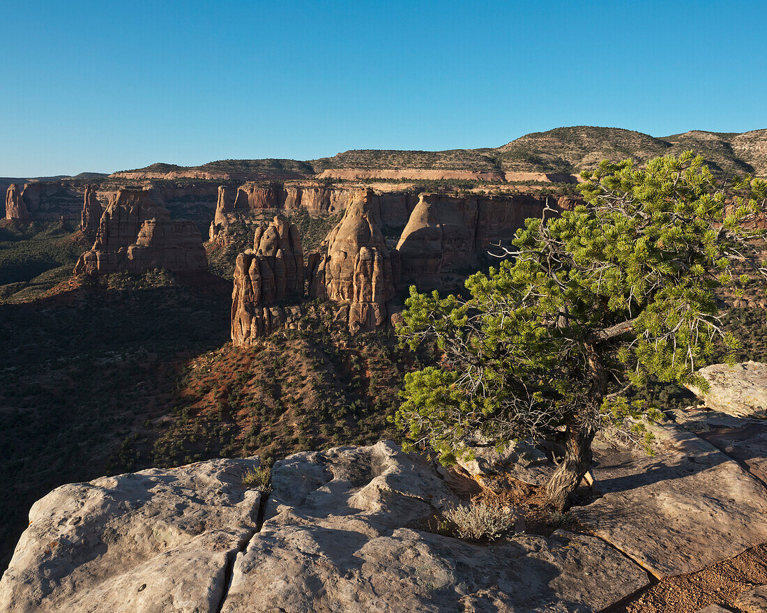 USA, Colorado, Magnificent views of sheer rock canyons and red sandstone monoliths; Colorado National Monument