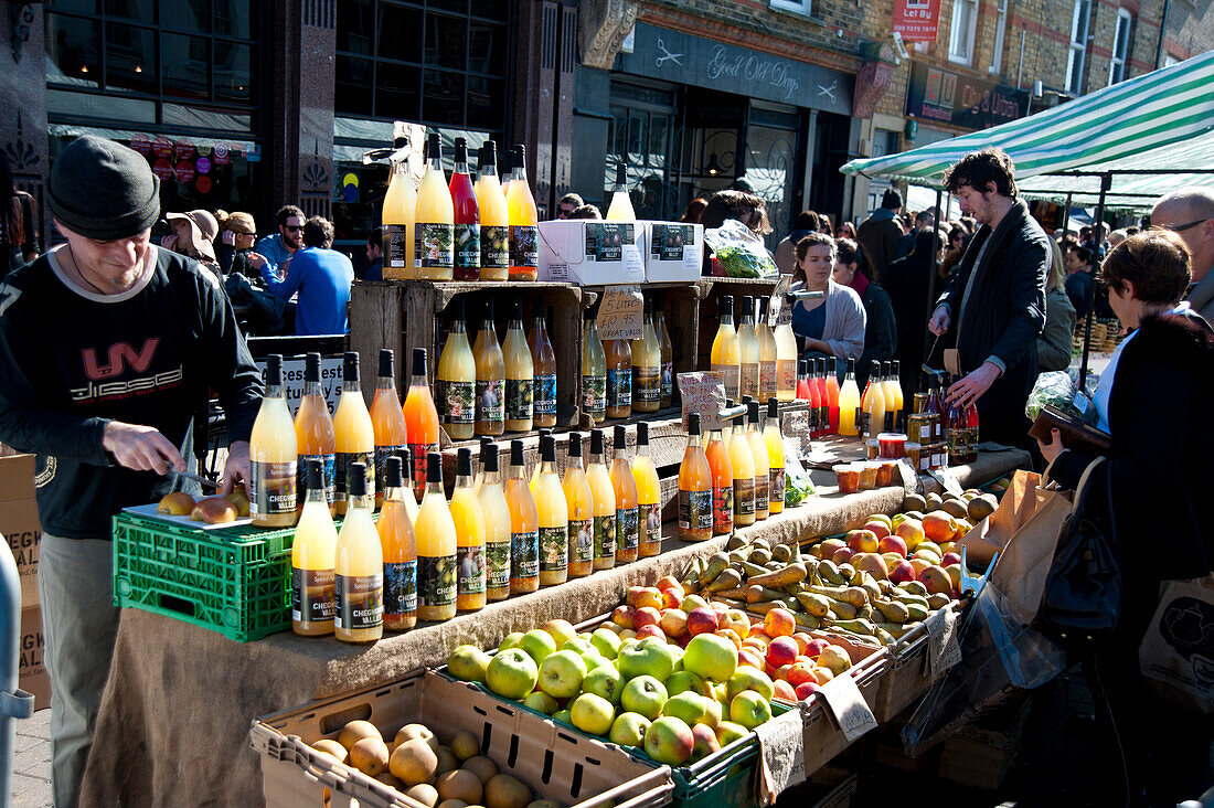 People Hanging Around In Broadway Market In Shoreditch, East London, London, Uk