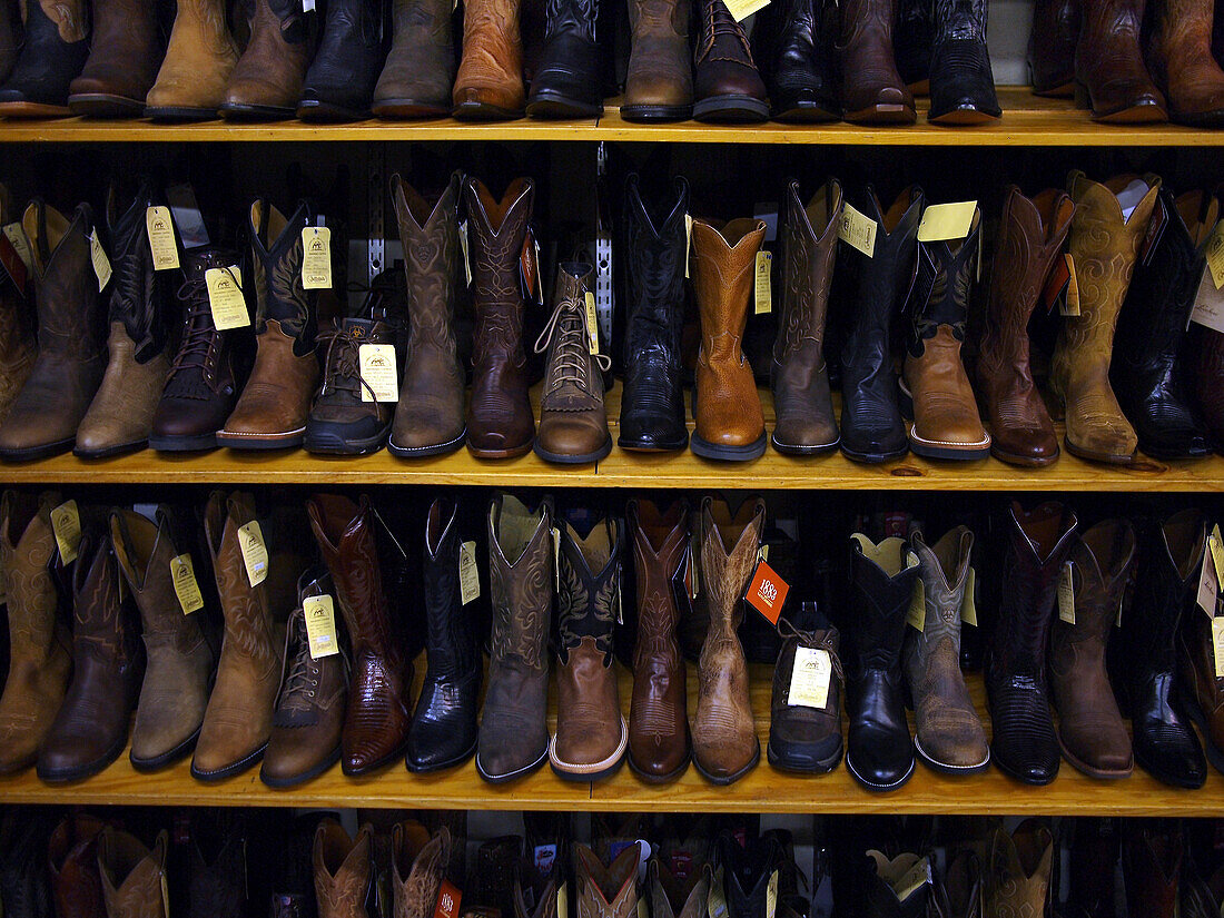 Cowboy Boots On Shelves For Sale; Las Vegas, Nevada, United States Of America