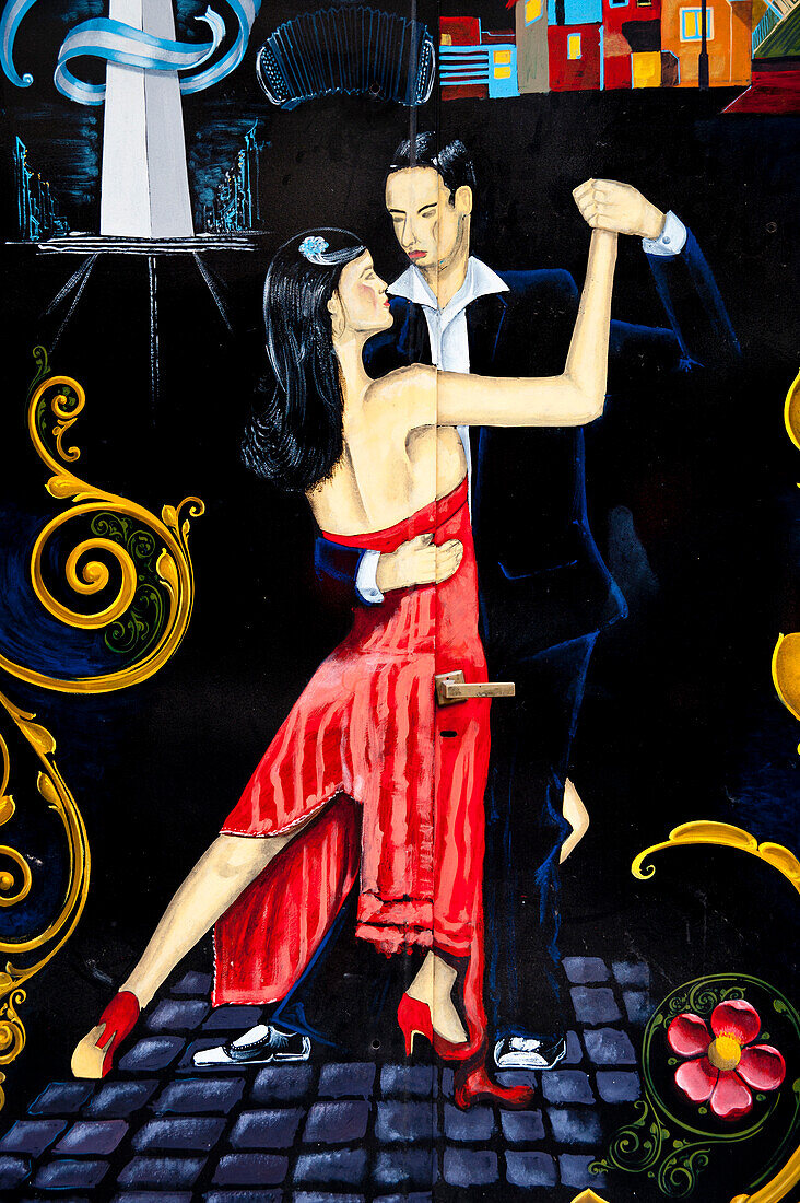 Tango-Tänzer an einer Wand, Buenos Aires, Argentinien