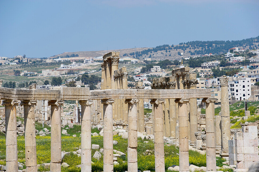 Jordan, Roman Ruins; Jerash, Forum and Colonnade Street