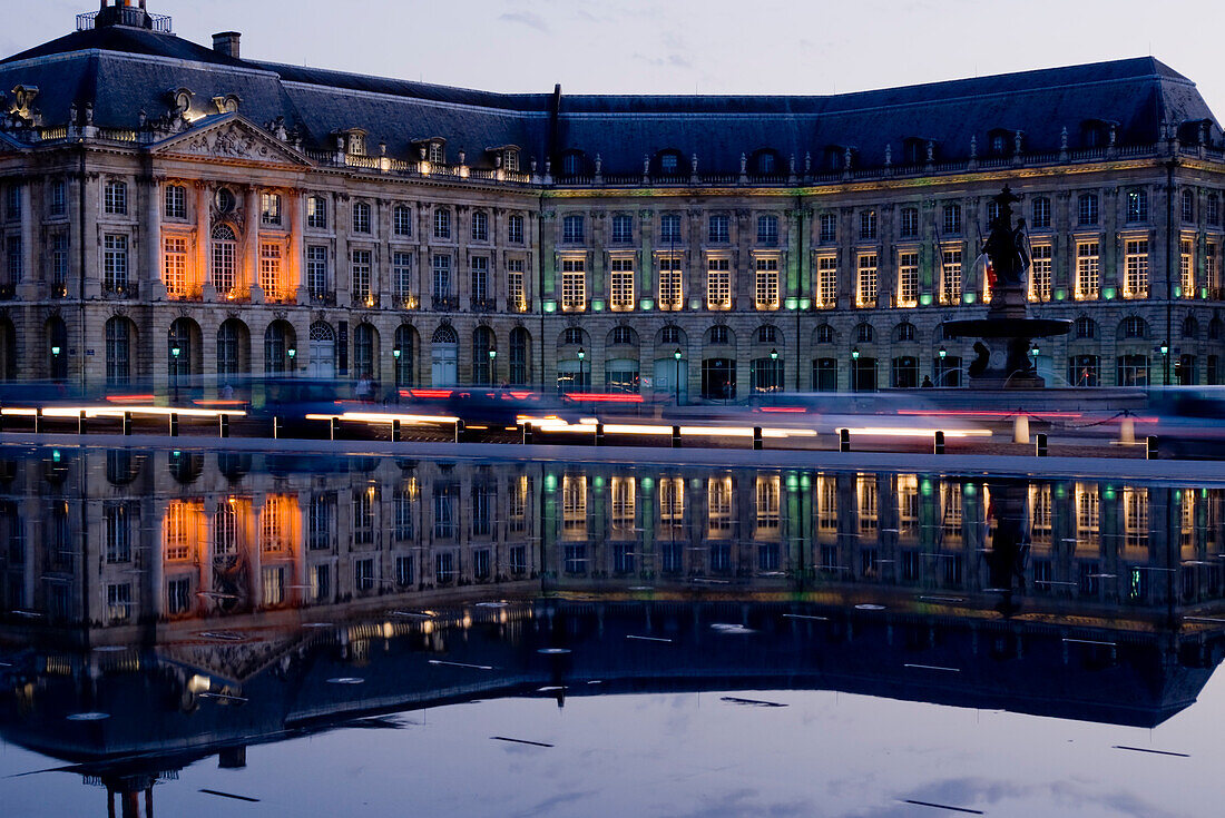 Europe, France, Bordeaux, Place De La Bourse Night