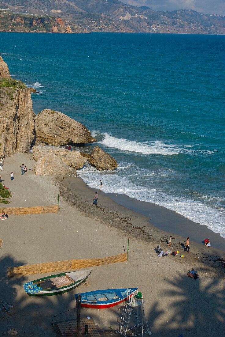 Europe, Spain, Andalucia, Costa Del Sol, Nerja, Beach From Balcon De Europa
