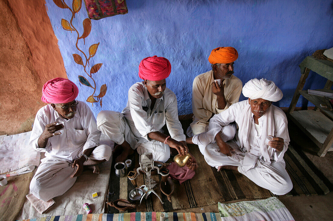 Opium Ceremony In Rural Desert Village Near Jodhpur Rajasthan India