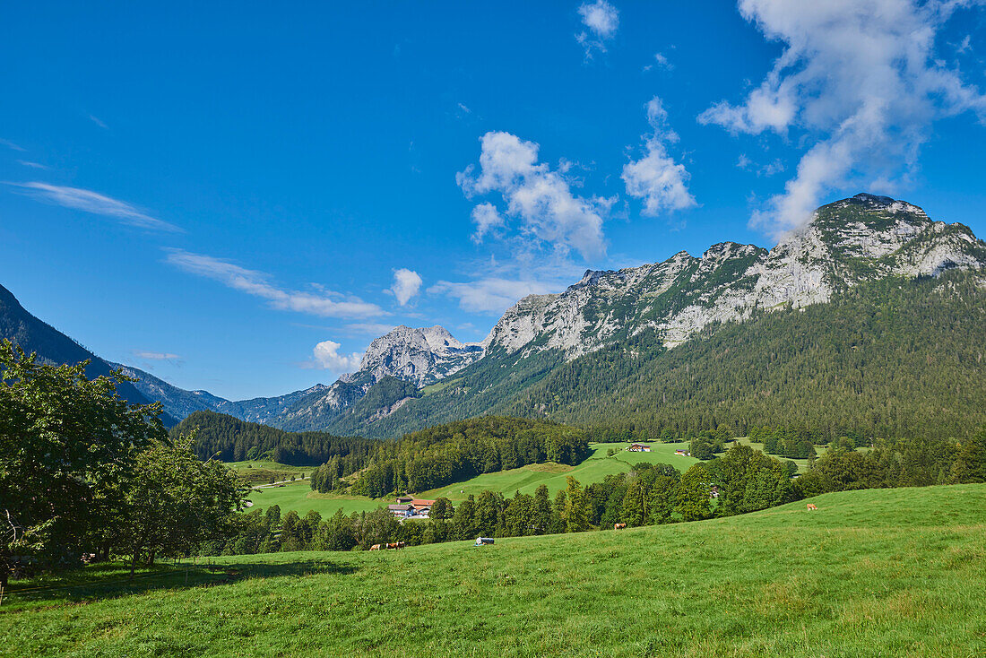 View of the alpine mountains from the German Alpenstraße (German Alpine Road) in the Nationalpark Berchtesgadener Land; Ramsau, Bavaria, Germany