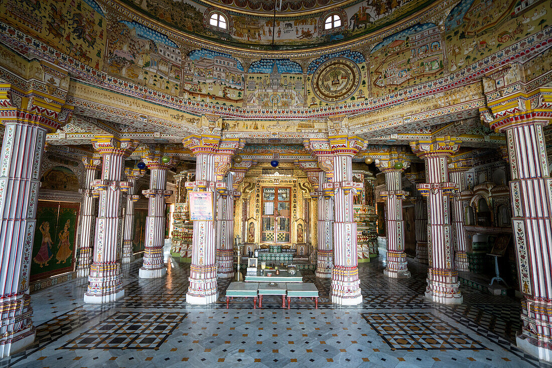 Ornate interior of the Bhandasar Jain Temple; Bikaner, Rajasthan, India