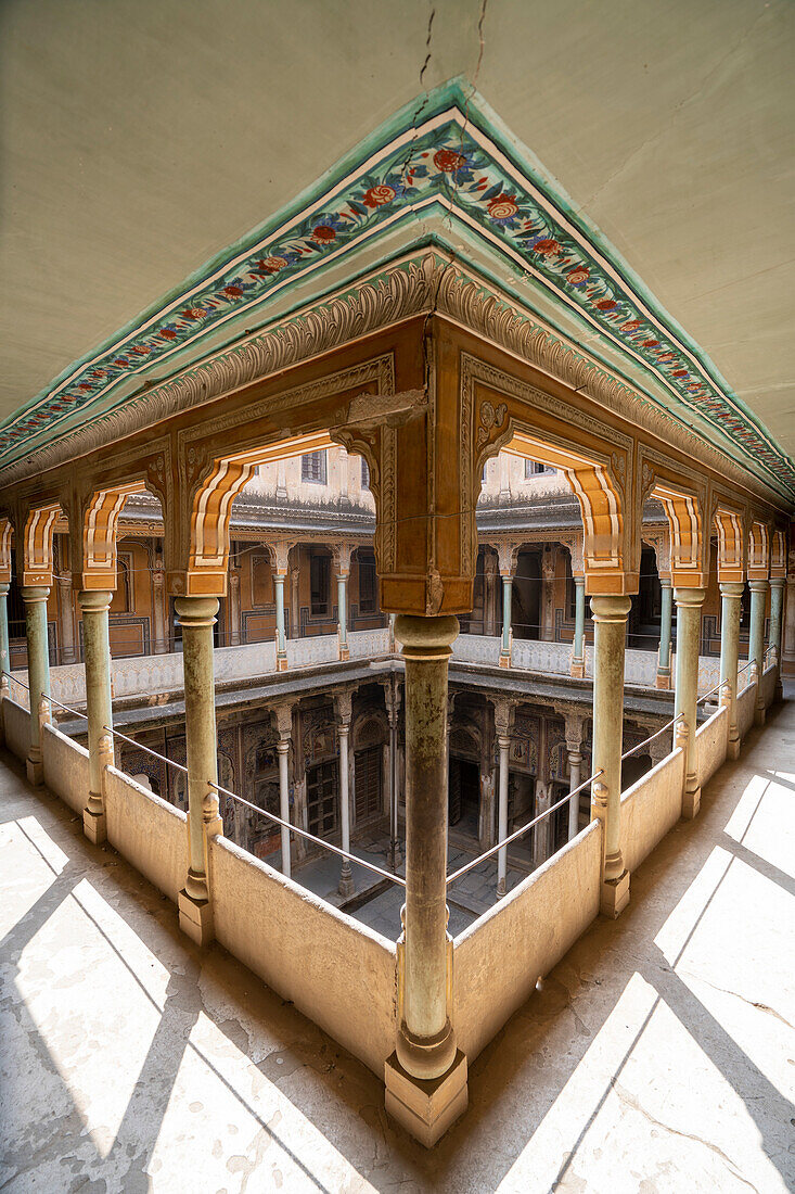 Internal balcony around the courtyard of a Painted Haveli; Nawalgarh, Shekawati, Rajasthan, India