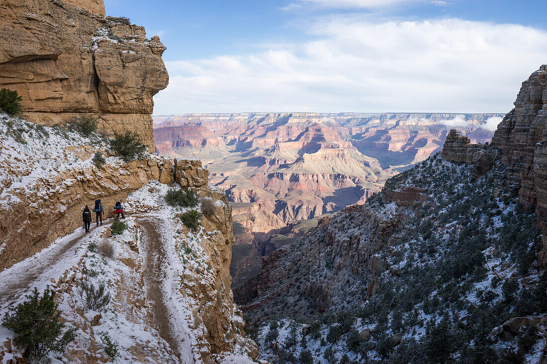 Hikers descend The Grand Canyon along South Kaibab Trail.; Grand Canyon National Park, Arizona