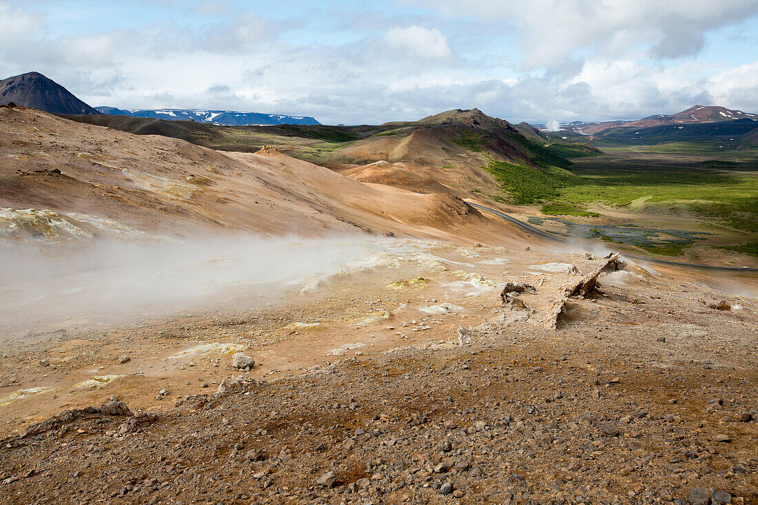 A view of the steaming mud pots geothermal area near Lake Myvatn.; Iceland