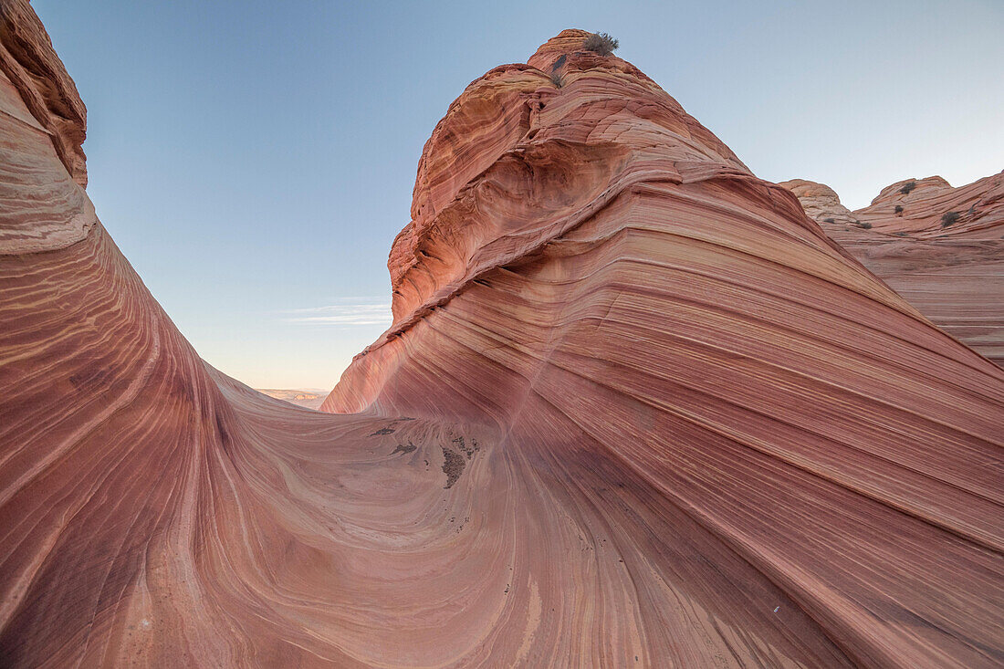 Die Wave Sandstein Felsformation, gelegen in Coyote Buttes North, Paria Canyon, Vermillion Cliffs Wilderness.