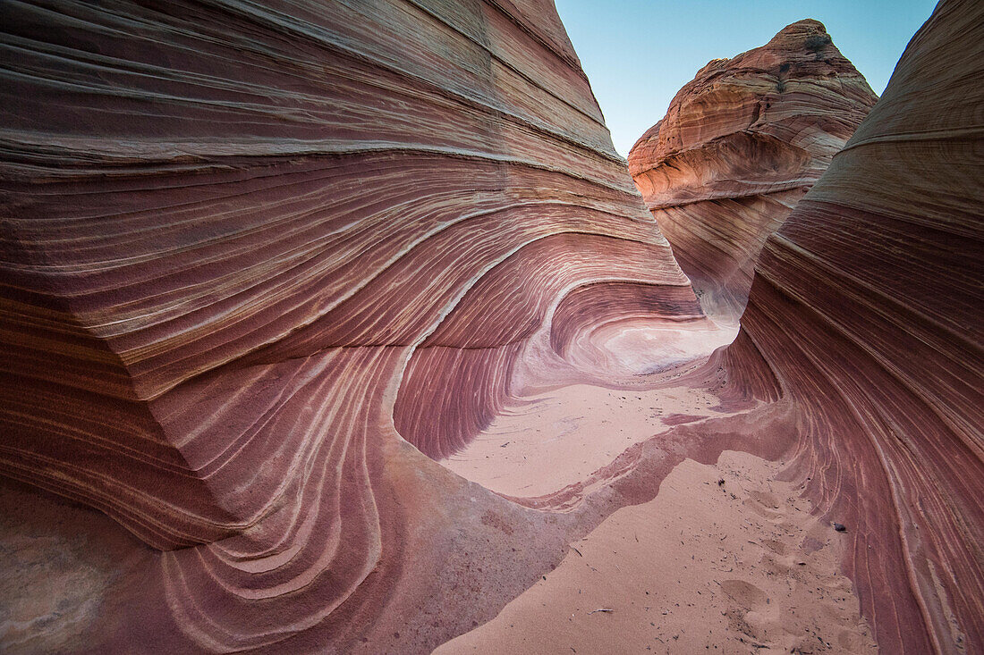 The Wave sandstone rock formation, located in Coyote Buttes North, Paria Canyon, Vermillion Cliffs Wilderness.