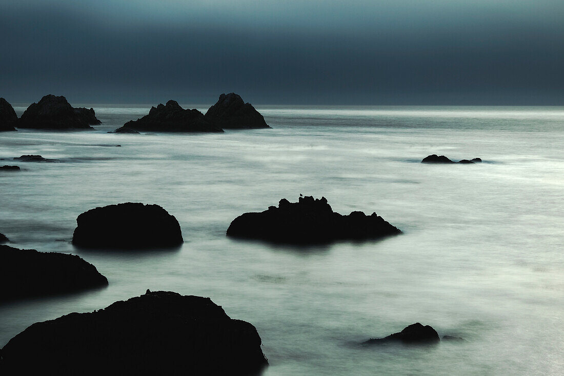 Rocky coastline and rock formations in the Pacific Ocean at Point Lobos State Park; Carmel, California, United States of America