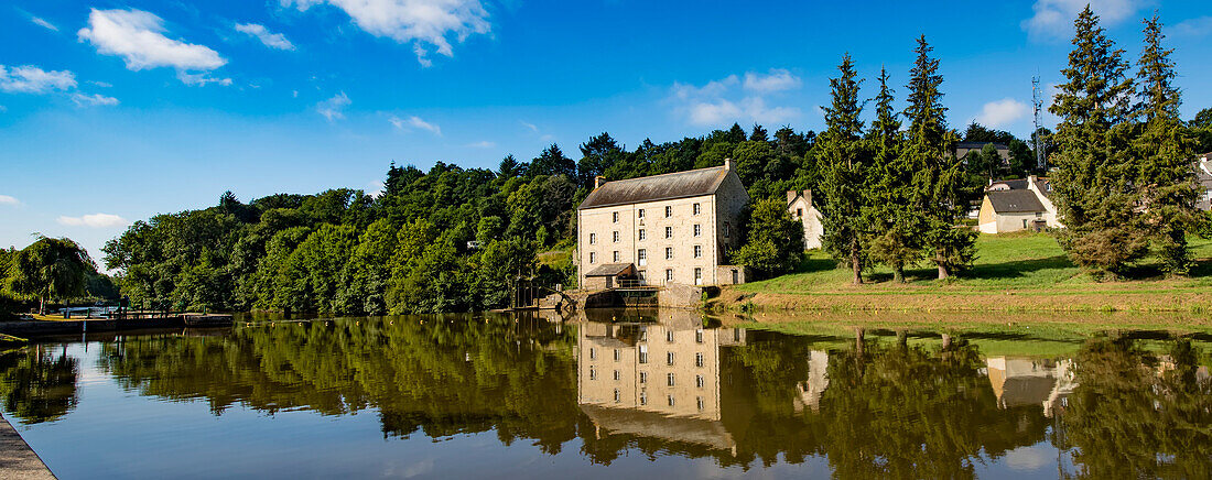 Water mill on the River Oust; Josselin, Morbihan, North-West France, France