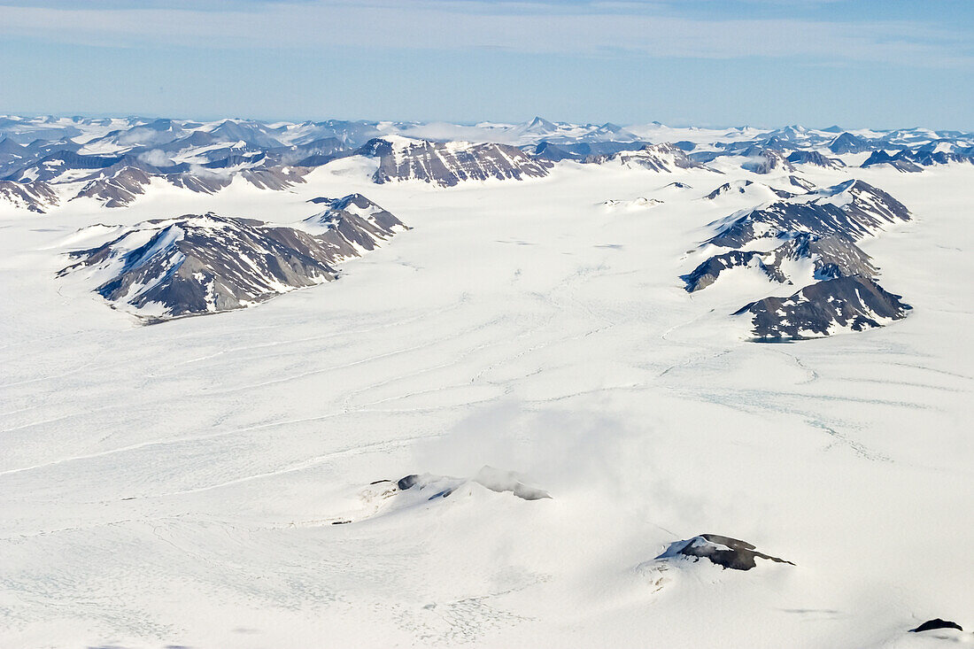 Aerial of polar ice cap, Spitsbergen Island, Svalbard, Norway.