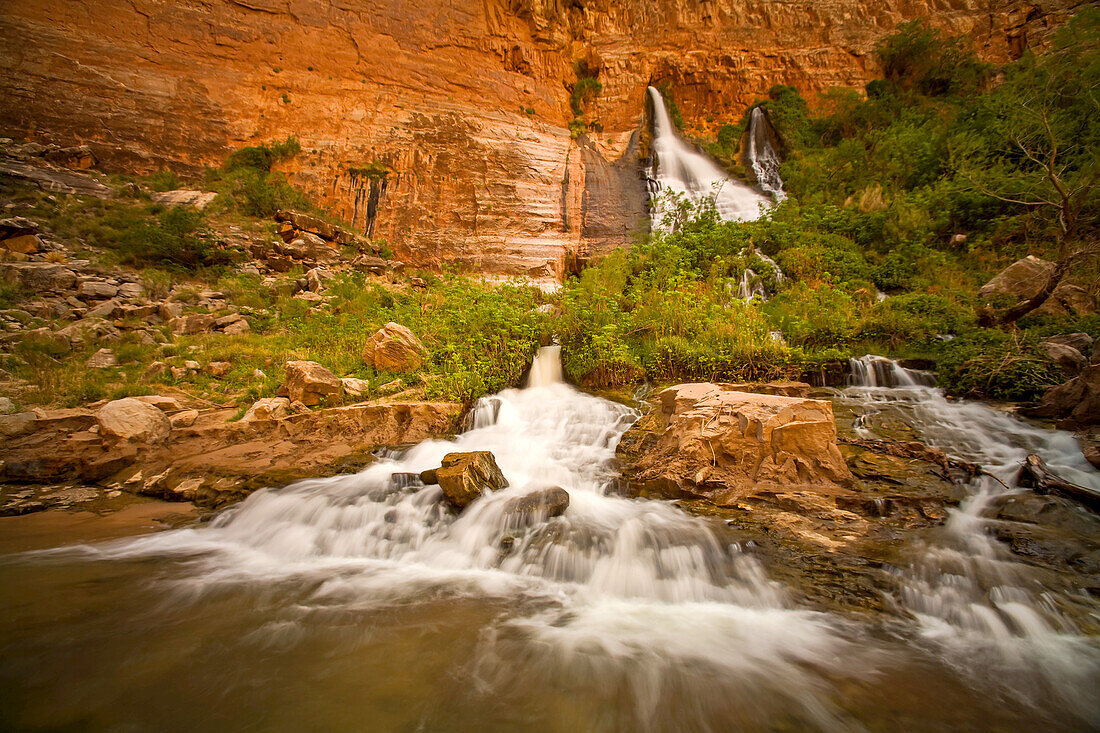 Waterfall and rushing water at Vasey's Paradise, Grand Canyon.