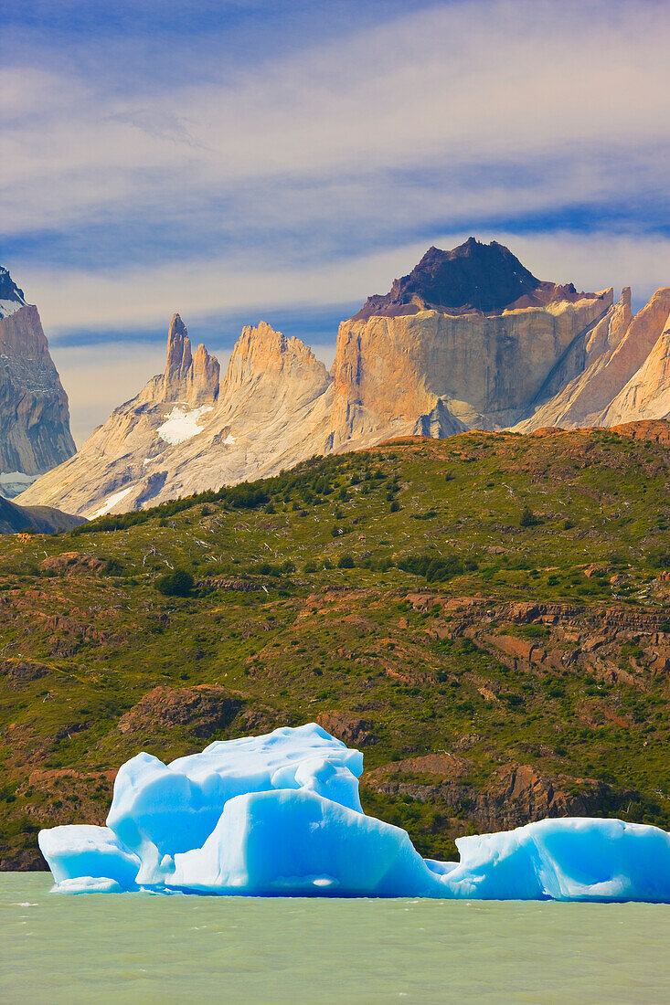 Eisberg schwimmt auf dem Lago Grey, Torres del Paine National Park; Patagonien, Chile