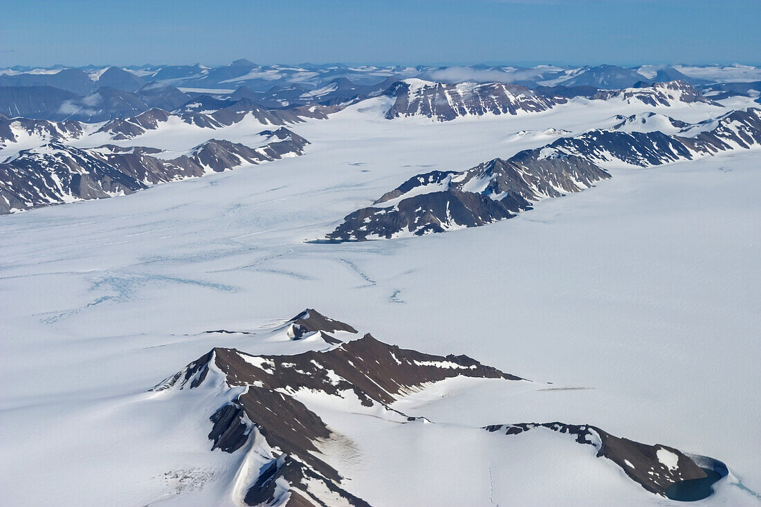 Aerial of ice cap, Spitsbergen Island, Svalbard, Norway.