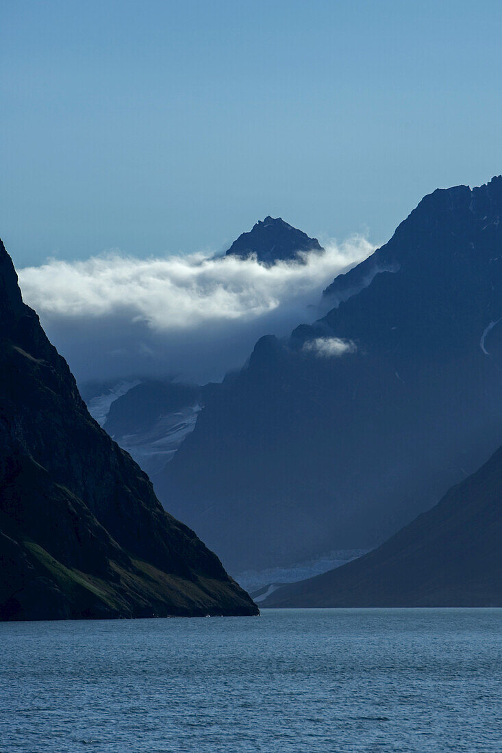 Glacier carved fjord, Lilliehook Fjord, Spitsbergen, Svalbard, Norway.