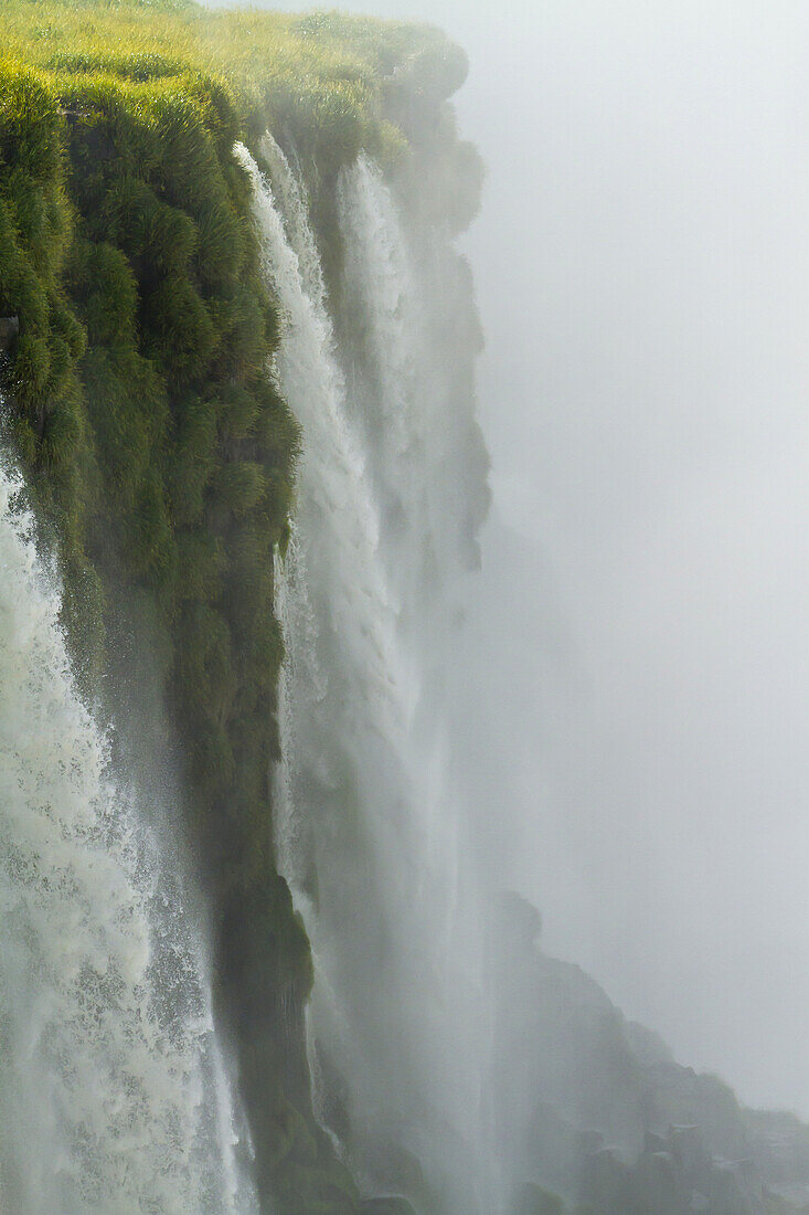 Cascades of water at Devil's Throat overlook at Iguazu Falls.