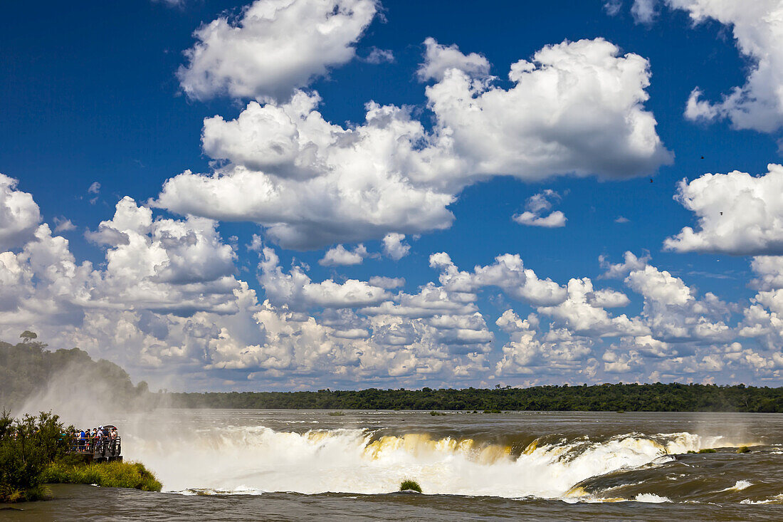 View of the top of powerful cascades at Iguazu Falls' Devil's Throat.