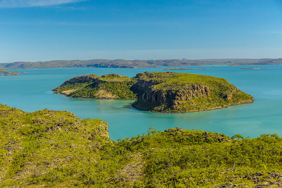 An aerial view of islands on the Hunter River in the Kimberley Region of Northwest Australia.