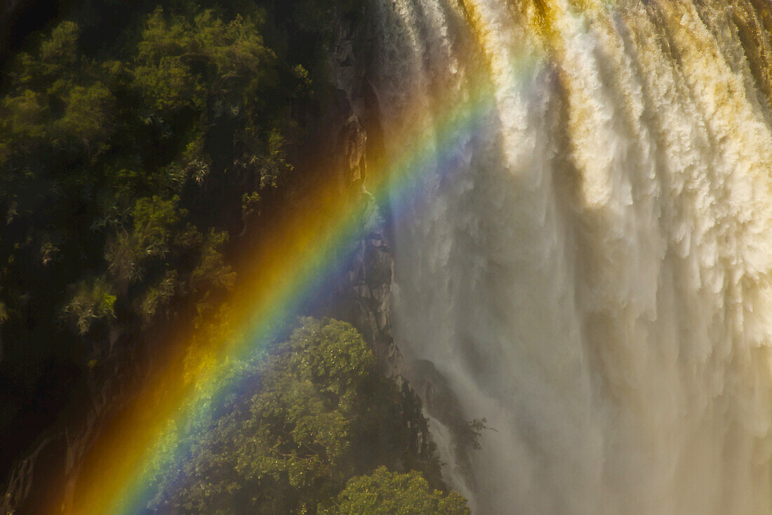 A rainbow in front of Victoria Falls.