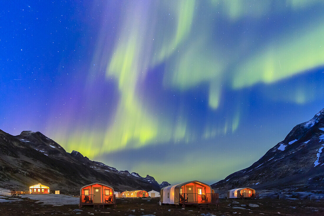 Northern Lights over base camp in Semerlik Fjord.