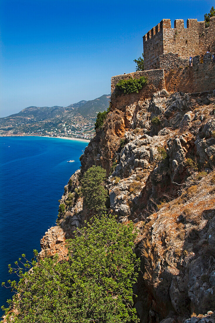 A Mediterranean view from the walls of Alanya Castle, Turkey.; A view from the walls of Alanya Castle, on the Mediterranean coast of Anatolia, Turkey.