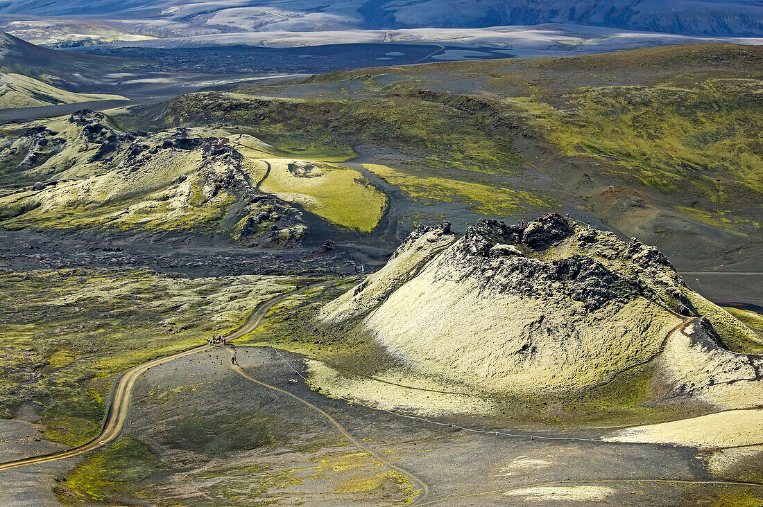 Die Linie der Vulkankrater am Lakagigar, Berg Laki, Island; Lakagigar, Berg Laki, Island.