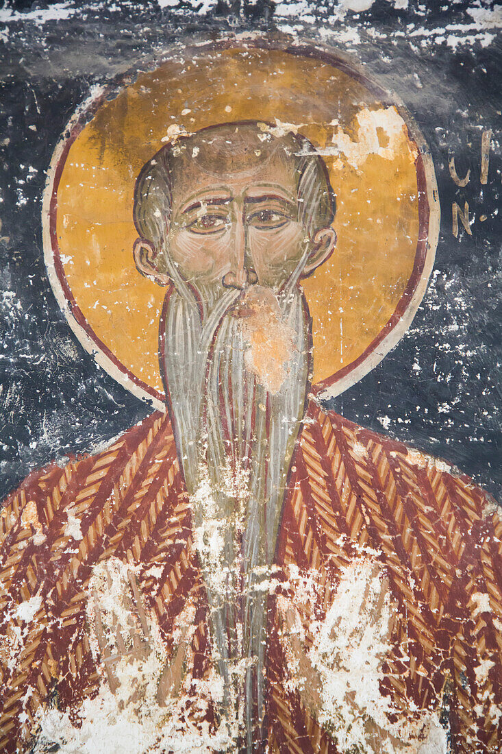 Close-up of wall frescoes from the Saints Apostles Holy Orthodox Church in Ancient Agora; Athens, Greece