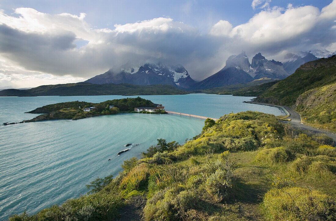Pehoe See, im Torres del Paine Nationalpark, Patagonien, Chile; Lago Pehoe, Torres del Paine Nationalpark, Patagonien, Chile.