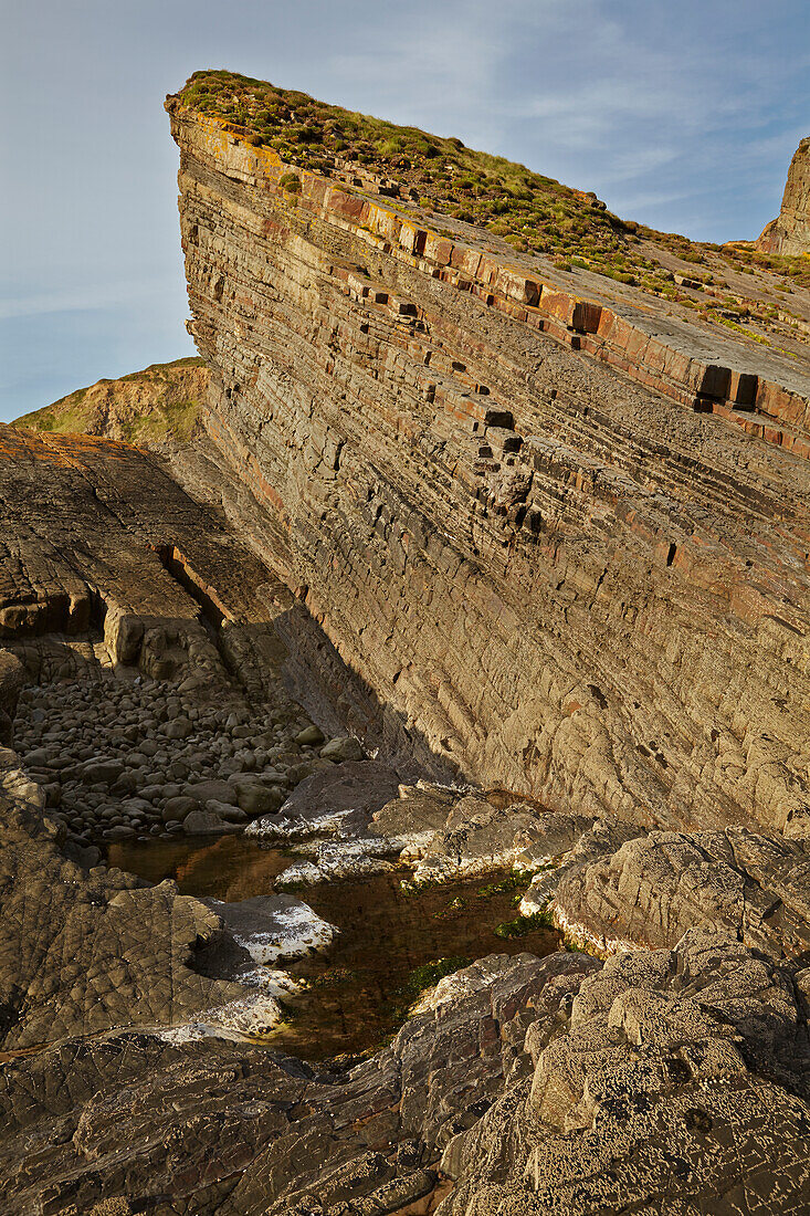 Atlantic coastline cliffs near Hartland Point, Devon, England.; Damehole Point, Devon, Great Britain.