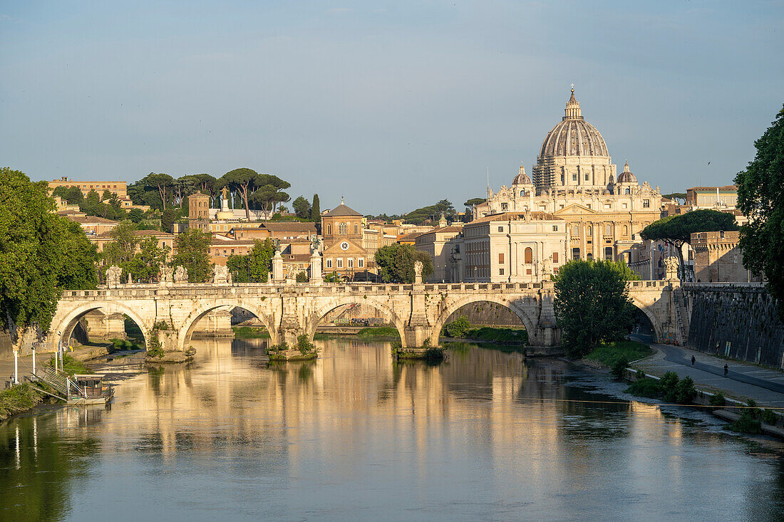 St Peter's Basilica and Ponte Vittorio Emanuele II Bridge on the River Tiber; Rome, Italy