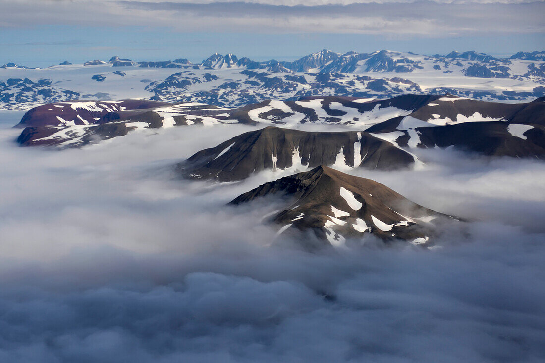 View out of the window of the Twin Otter plane during our flight up from Akureyri in Iceland up to Constable Point on the east coast of Greenland; Northeast Greenland , Greenland