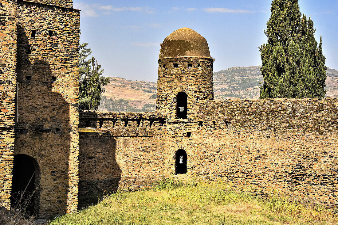 Birhan Seghed Kuregna, fortress wall at the Adiam Seghed Iyasu's Castle, 1682-1706, the Fasil Ghebbi fortress located in Gondar, Amhara Region; Ethiopia