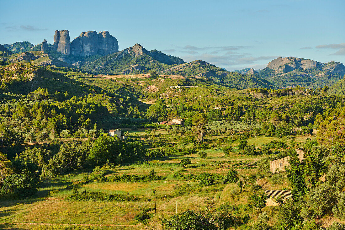 Scenic view of the countryside and landscape of mountains in Catalonia; Catalonia, Spain