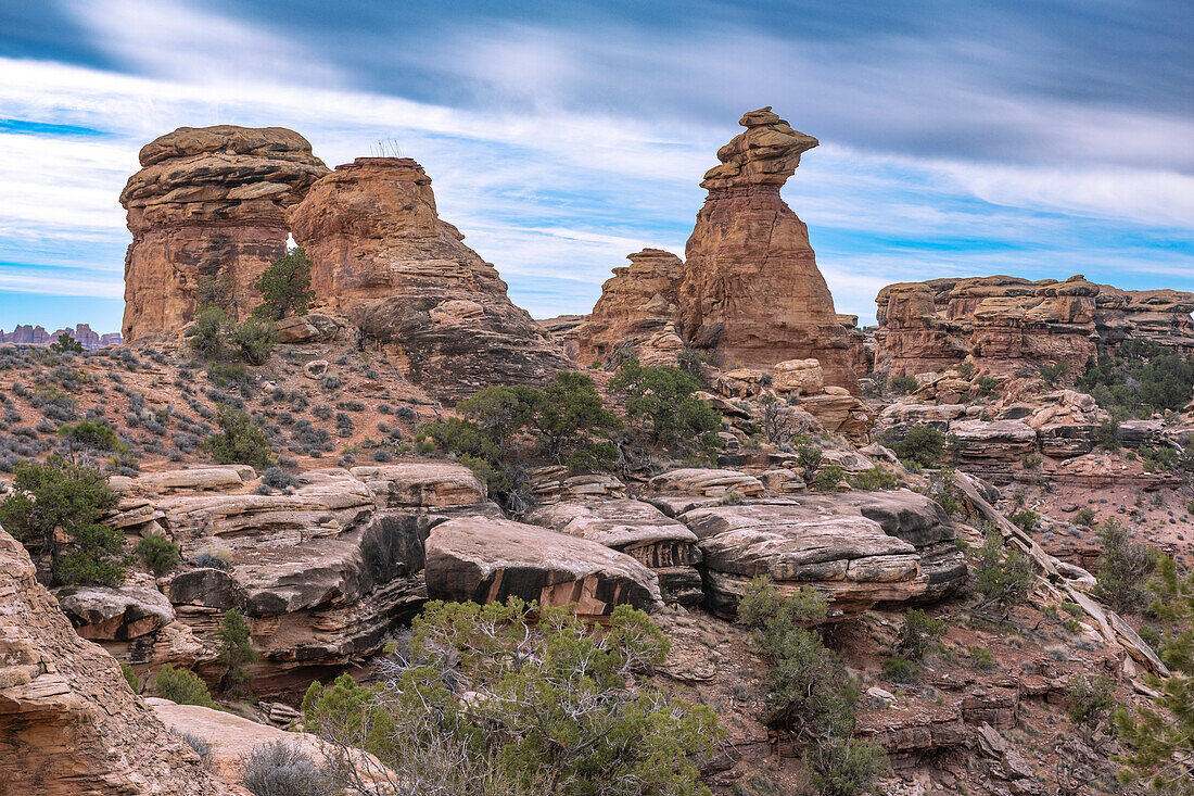 Stacked rocks and great geology at Big Spring Canyon in the Canyonlands National Park; Blanding, Utah, United States of America