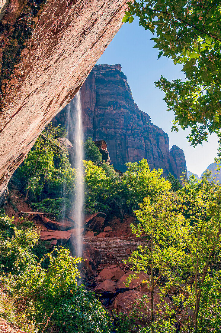 Scenic waterfall and mountains in Zion National Park, Utah, USA; Utah, United States of America