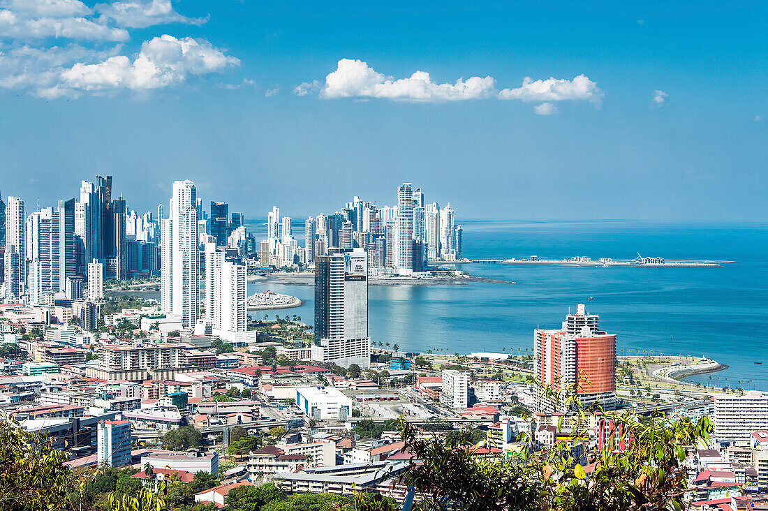 View of the skyline and shoreline of Panama City; Panama City, Panama