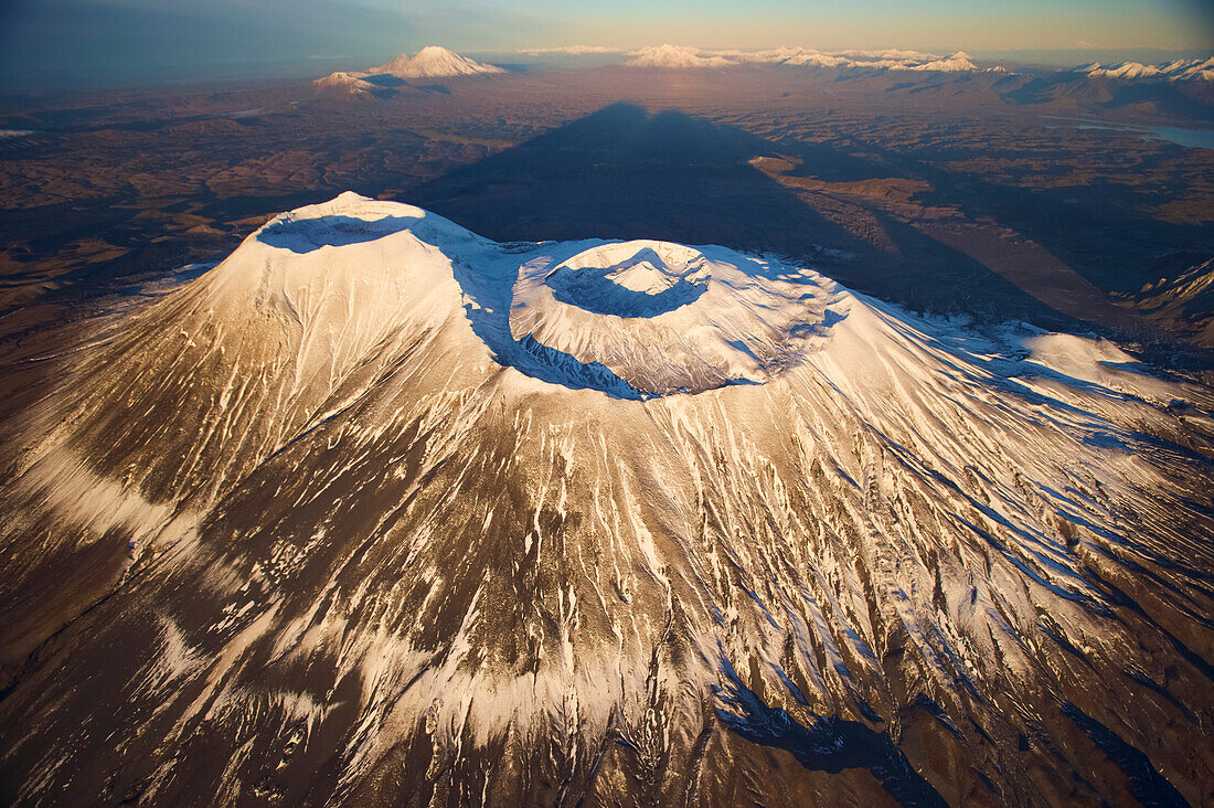 Aerial view of the Krasheninnikov volcano, Russia; Kronotsky Zapovednik, Kamchatka, Russia.