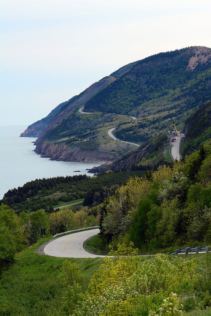 Scenic view of the Cabot Trail on the western coast of Cape Breton Highlands National Park.; Cape Breton Highlands National Park, Nova Scotia, Canada.